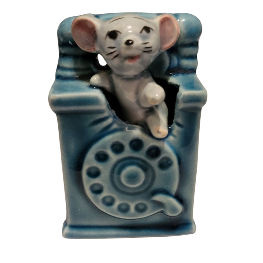 1970's MOUSE IN A TELEPHONE TOOTHPICK HOLDER